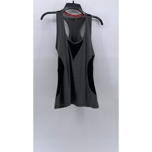 G By GOTTEX Women’s Charcoal Gray-Black Scoop-Neck Mesh Active Tank Top SZ M